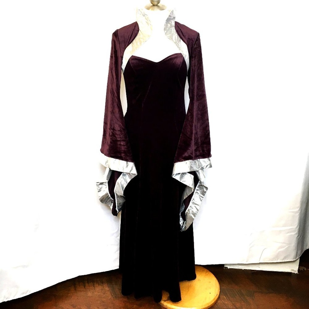 Renaissance Medieval  Gothic Plum Velvet Maxi Dress Costume Cinema Secrets EUC